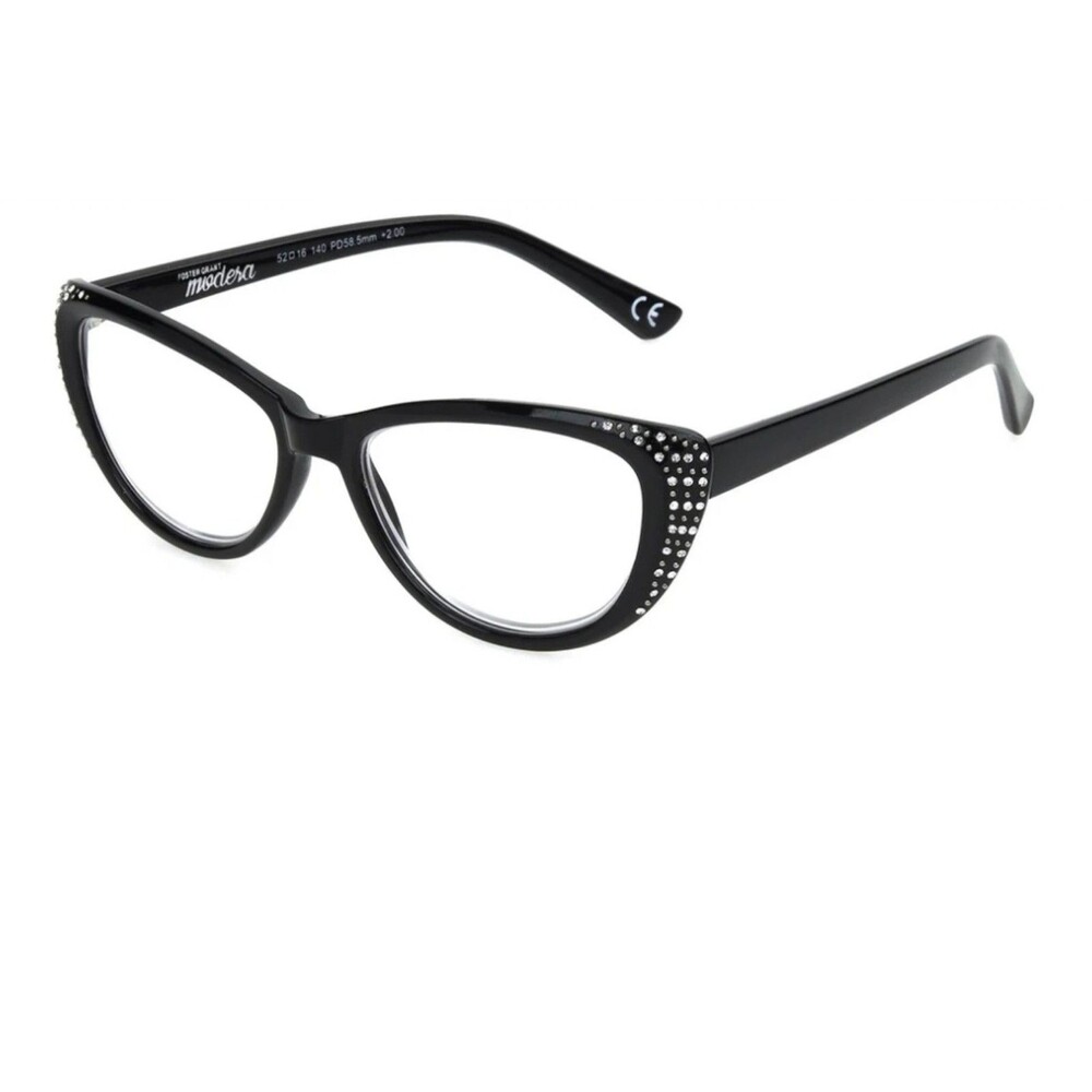 Foster Grant Darla Black Cat Eye Crystal Embellished Reader 3.00 New Glasses